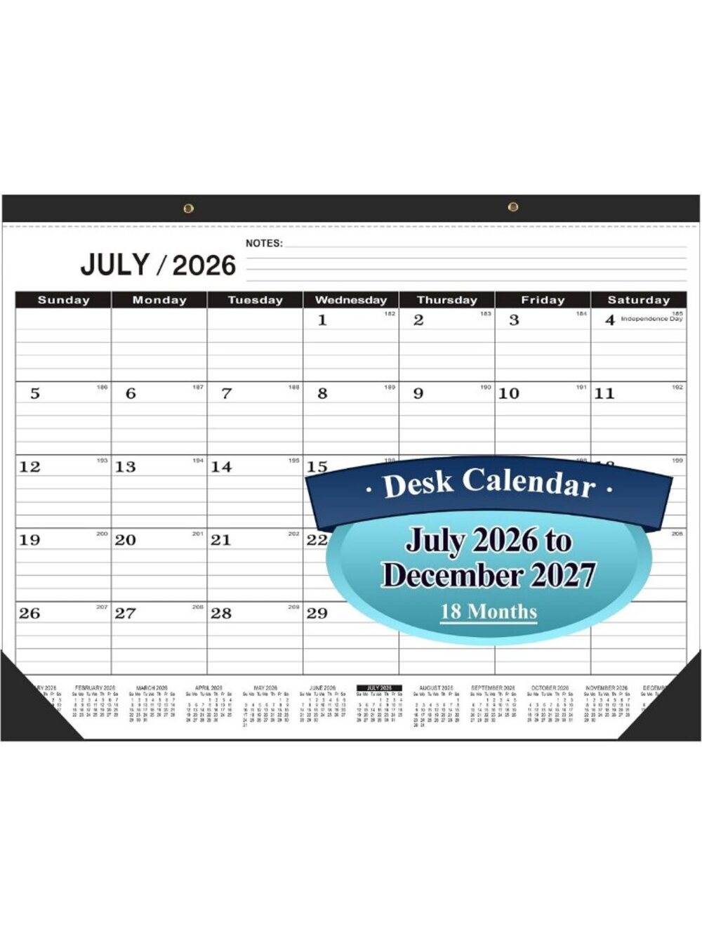 Large 18-Month Desk Calendar 2026-2027, Monthly Planner Pad with To-Do List
